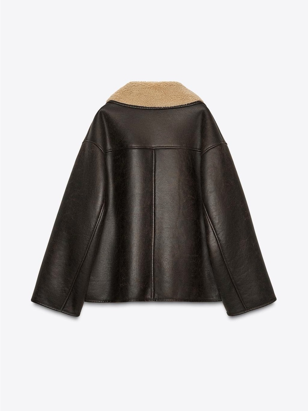 Zara Dark Brown Faux Leather Jacket with Beige Shearling Collar - Picture 2 of 8